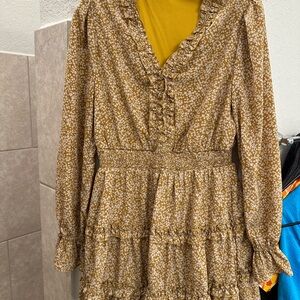 Floral Ruffle Dress in Mustard